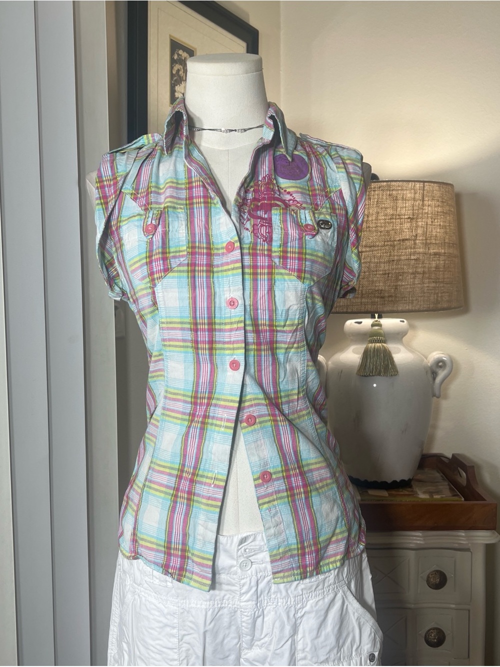 Ecko Red Pastel Plaid Short-Sleeve Button-Up Top